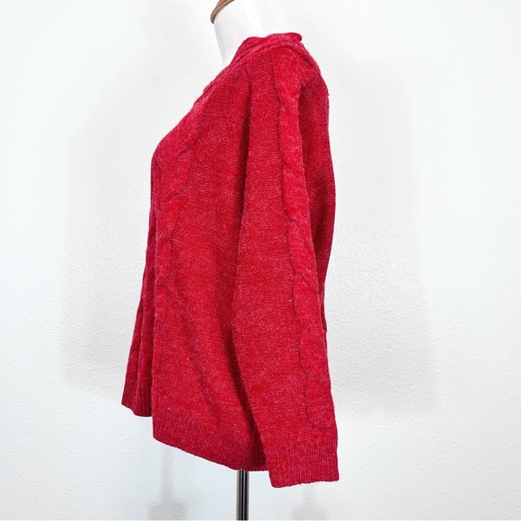 ANDTHEWHY Cable Knit Off The Shoulder Sweater Red Size M/L - Picture 4 of 7